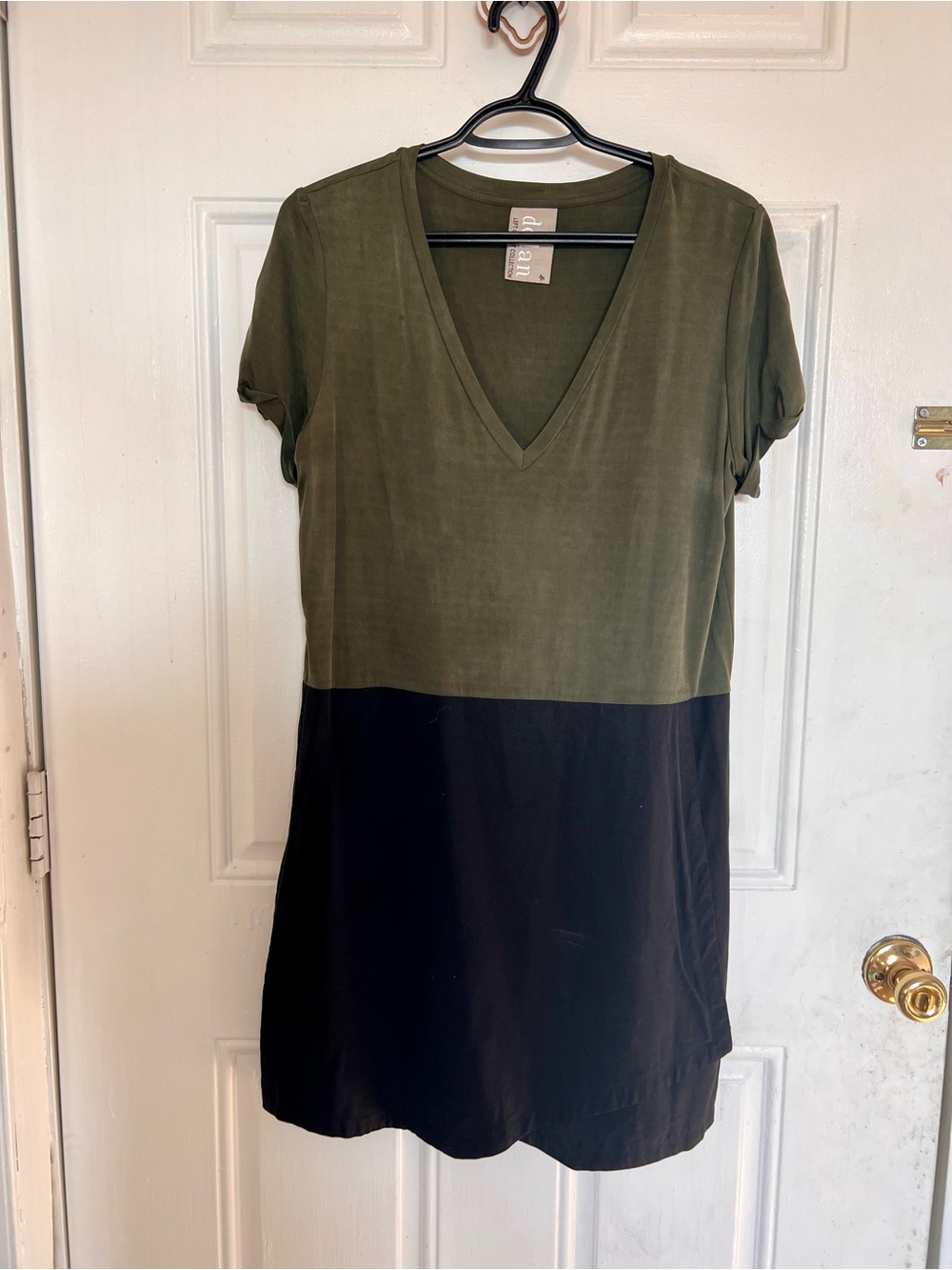 Dolan | Olive Green and Black V-Neck Colorblock Dress